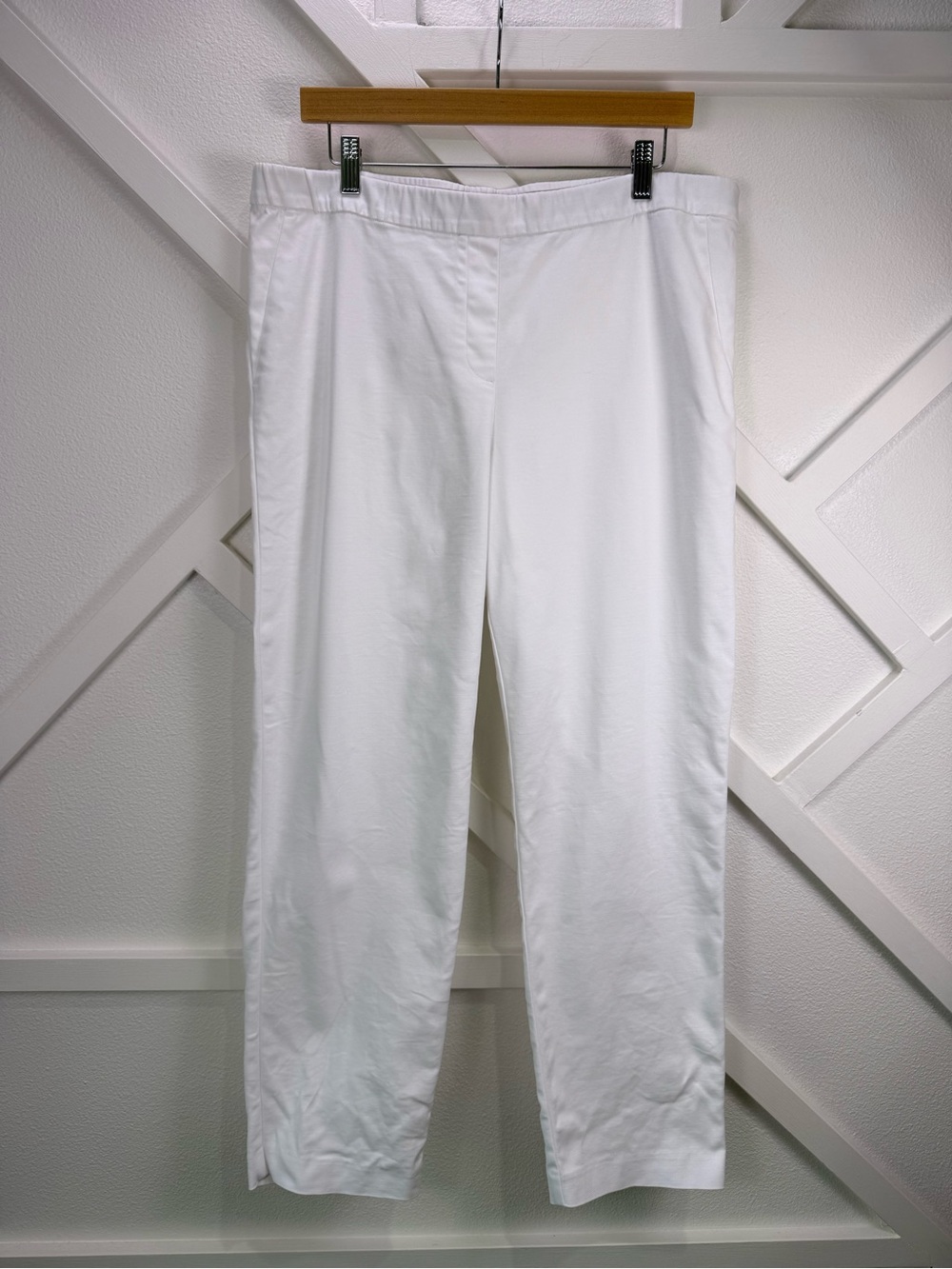 J.Jill White Stretch Pull-On Ankle Pants Elastic Waist Pockets Size 16